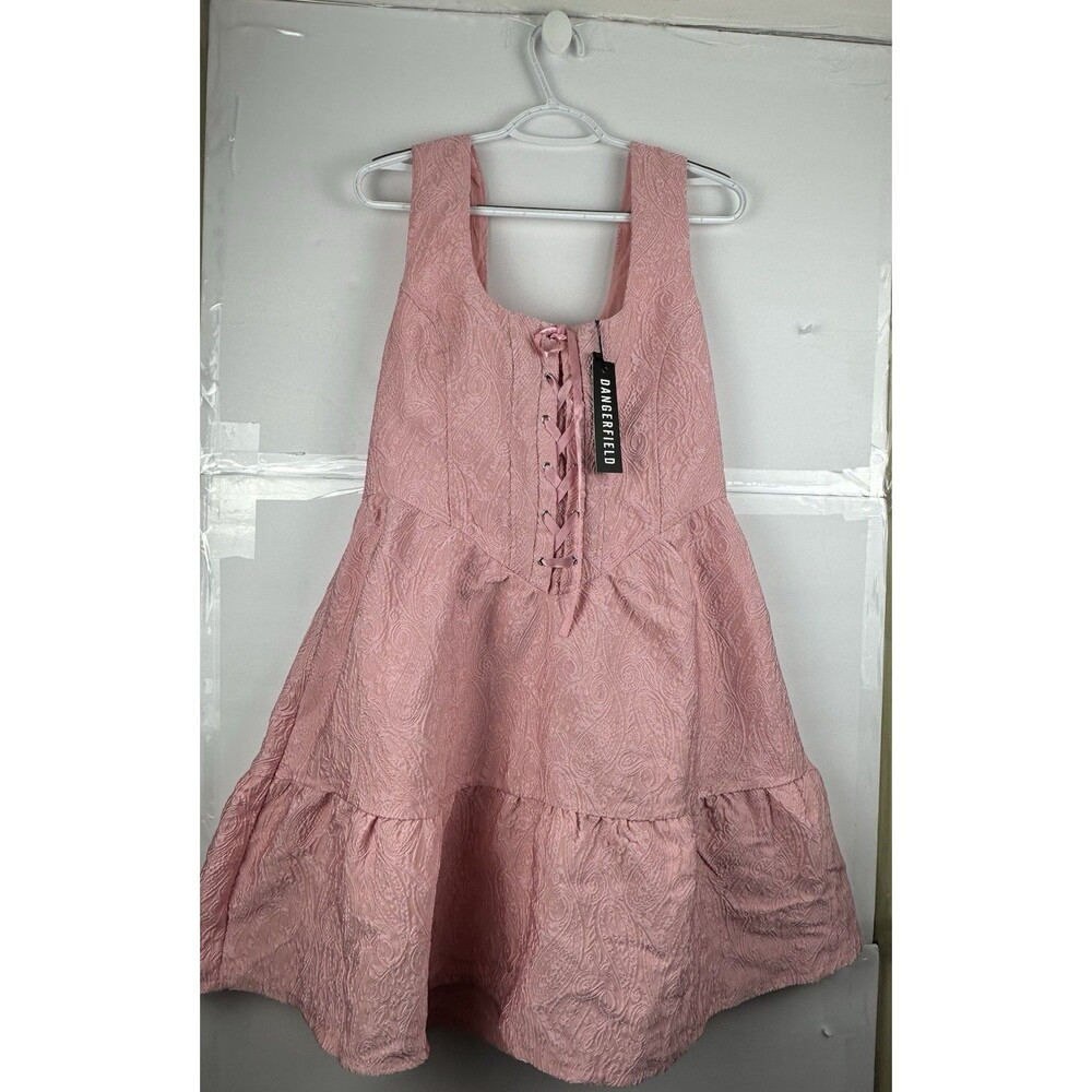 Dangerfield NWT Abundance Corset Dress Pink Jacquard Size 14 Lace-Up